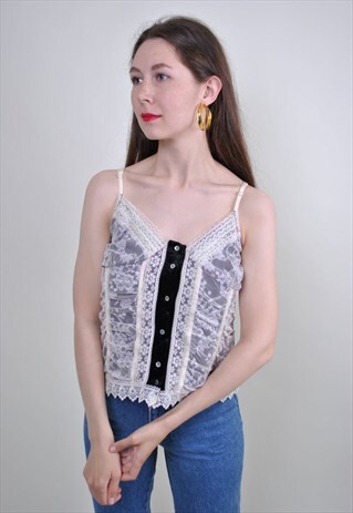 90S EVENING SEXY STRAPLES LACE TANK TOP, SIZE M