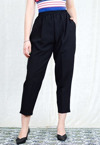BLACK PLEATED PANTS CIGARILLOS VINTAGE SUPER HIGH WAISTED