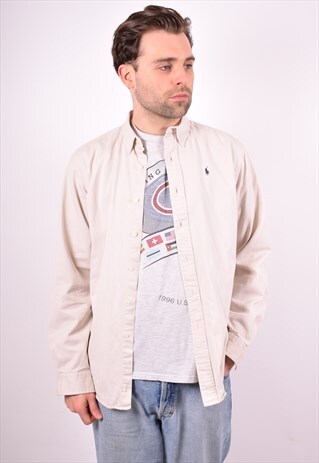 POLO RALPH LAUREN MENS VINTAGE SHIRT MEDIUM BEIGE 90S