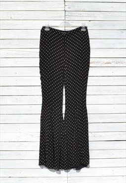 Vintage black/white polka dot lined chiffon flared pants.