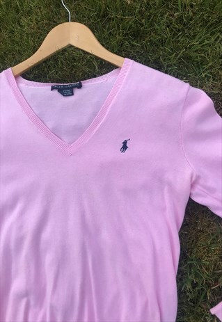 BABY PINK V NECK KNITTED RALPH LAUREN JUMPER