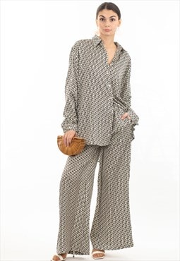 Black and White Letter D Houndstooth Print Shirt & Trousers
