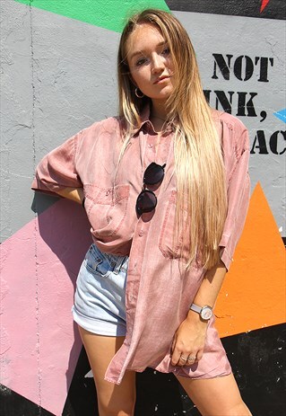 FADED PINK PURE SILK SHORT SLEEVED BOYFRIEND SHIRT