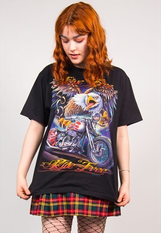 VINTAGE 90'S EAGLE MOTORCYCLE BLACK PRINT T-SHIRT