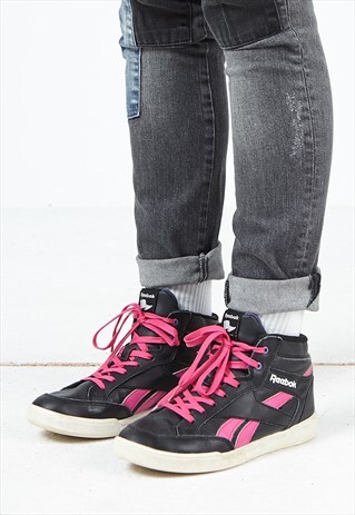 VINTAGE BLACK PINK REEBOK HI-TOPS LEATHER TRAINERS