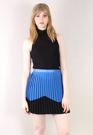 VINTAGE 90S BLACK BLUE PLEAT MINI SKIRT