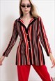 VINTAGE 80S BLAZER JACKET WAISTED STRIPED RED BLACK 