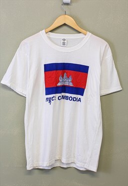 Vintage Cambodia Souvenir T Shirt White Short Sleeve 90s