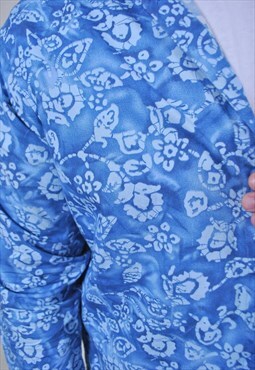 Men vintage blue holiday shirt with floral print 