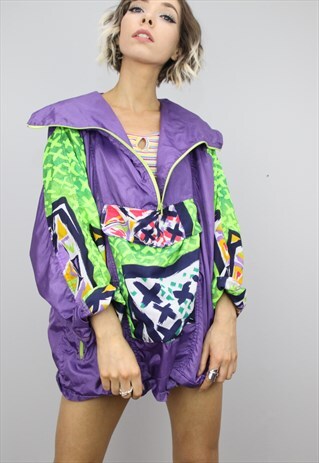 VINTAGE 80S 90S OVERSIZED PULL OVER FESTIVAL JACKET