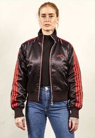 VINTAGE 90'S ADIDAS DARK BROWN SPORTS BOMBER JACKET