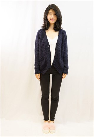 NAVY CABLE WITH FRONT POCKET CARDIGAN