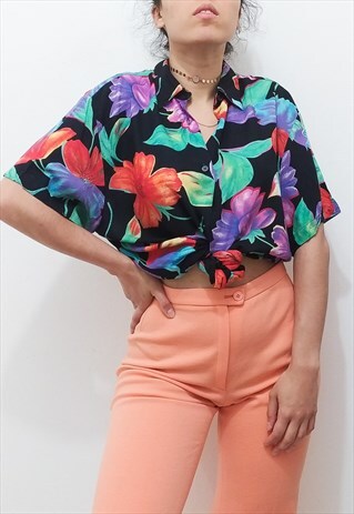 VINTAGE 80S FLOWER PRINTED SUMMER TROPICAL SHIRT
