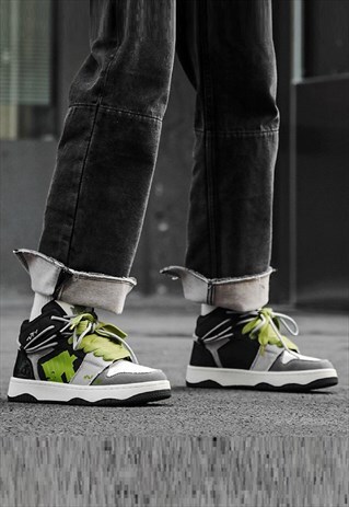 Denim high tops chunky sole trainers skater shoes in green