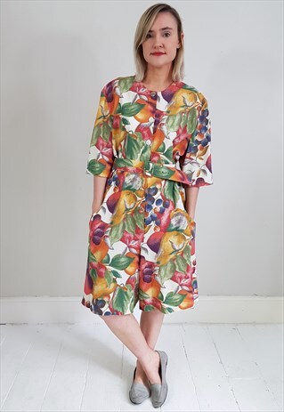 VINTAGE 90'S OVERSIZED FRUIT PRINT PLAYSUIT W/ BELT