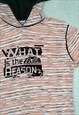 Y2K HODDED T-SHIRT SKATER RAVE STRIPES ORANGE WHITE BLACK