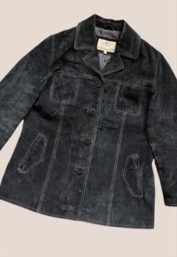 Vintage black suede leather blazer jacket from 00s