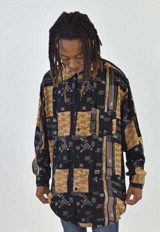 VINTAGE BLACK LONG SLEEVE PATTERNED 90S SHIRT
