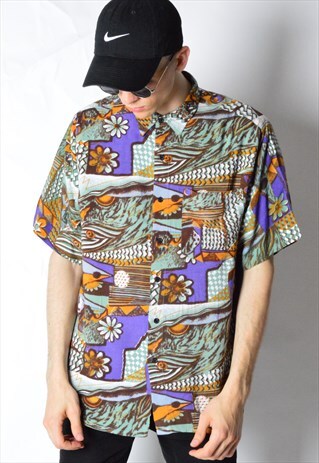 VINTAGE 80S ABSTRACT FLOWER SHORT SLEEVE SHIRT
