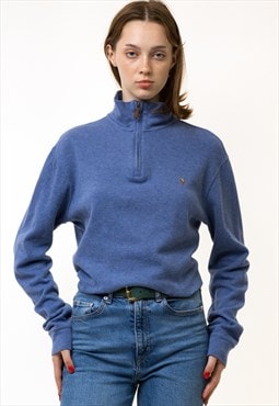 Ralph Lauren Sweater y2k Blue 1/4 Jumper 19235