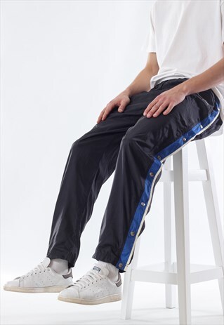 VINTAGE CHAMPION TRACKSUIT POPPER PANTS 90S BLACK NYLON