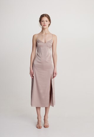 SATIN SLIP MIDI PROM COCKTAIL EVENING DRESS