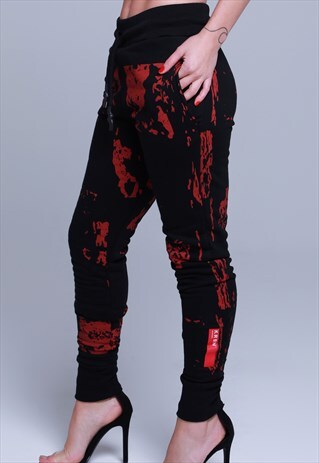 BLACK HIGH WAISTED SLIM FIT JOGGER WITH ALL OVER PRINT