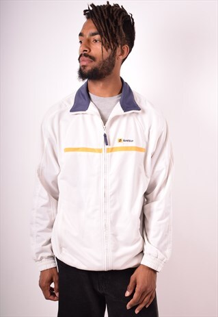 LOTTO MENS VINTAGE TRACKSUIT TOP JACKET MEDIUM WHITE 90S