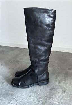 Vintage real leather black knee boots