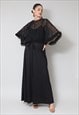 70's Vintage Ladies Dress Black Sheer Evening Maxi