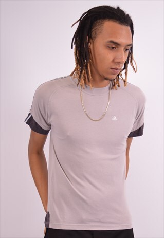 ADIDAS MENS VINTAGE T-SHIRT TOP MEDIUM GREY 90S
