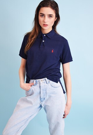90'S RETRO RALPH LAUREN POLO NAVY BLUE T-SHIRT TOP TEE