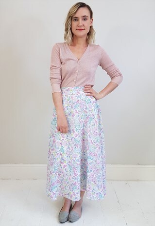 VINTAGE 90'S LILAC FLORAL MIDI SKIRT