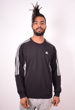 ADIDAS MENS VINTAGE SWEATSHIRT JUMPER MEDIUM BLACK 90S