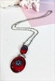 1970'S DOUBLE PEDANT NECKLACE IN SILVER AND RED GLASS