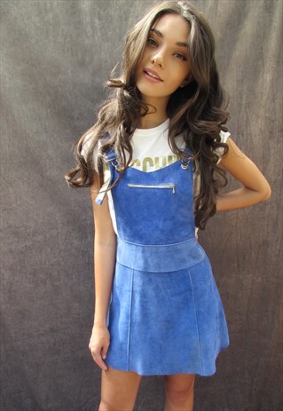VINTAGE 1970S PINAFORE LEATHER SUEDE DRESS SKIRT