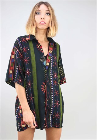 VINTAGE OVERSIZED SHORT SLEEVE PATTERNED SHIRT