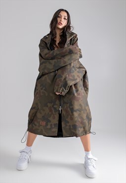 longline hoodie oversize coat in camo