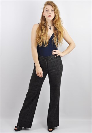 VINTAGE NICOLE FARHI WOOL AND CASHMERE CHECK TROUSERS
