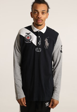 VINTAGE RALPH LAUREN EMBROIDERED LOGO RUGBY SWEATSHIRT
