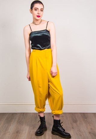 VINTAGE 90'S YELLOW HIGH WAIST TAPERED TROUSERS