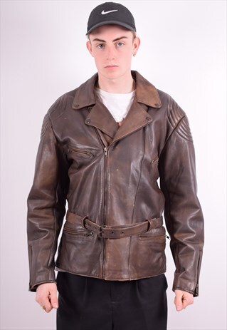 MENS VINTAGE LEATHER JACKET LARGE BROWN 90'S