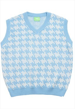 Dog tooth sweater vest sleeveless knitted tank top in blue