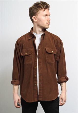 VINTAGE CORDUROY CORD SHIRT BROWN