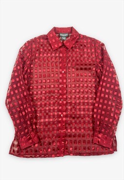 Vintage square patterned sheer blouse red small BV15398