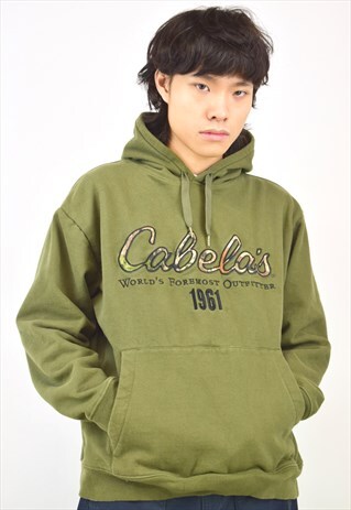 VINTAGE 90S KHAKI GREEN "CABELA'S" HOODIE