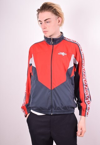 DIADORA MENS VINTAGE TRACKSUIT TOP JACKET LARGE RED 90S