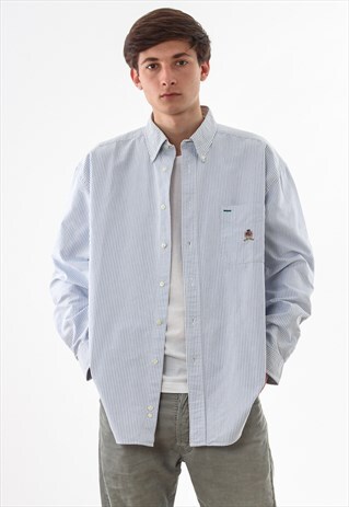 VINTAGE TOMMY HILFIGER 90S BLUE WHITE LONG SLEEVE