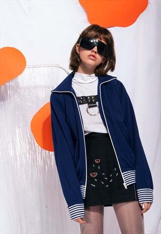 VINTAGE TRACK JACKET 80S RETRO SPORTS TOP ZIP SWEATER
