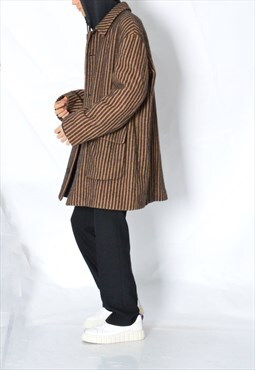 Vintage 90s Brown Striped Grunge Wool Winter Coat